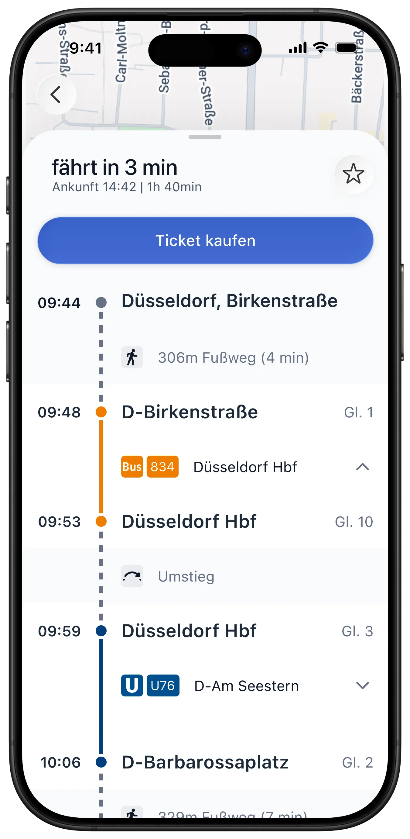 Verbindungsdetails mit Zwischenhalten in nevo move