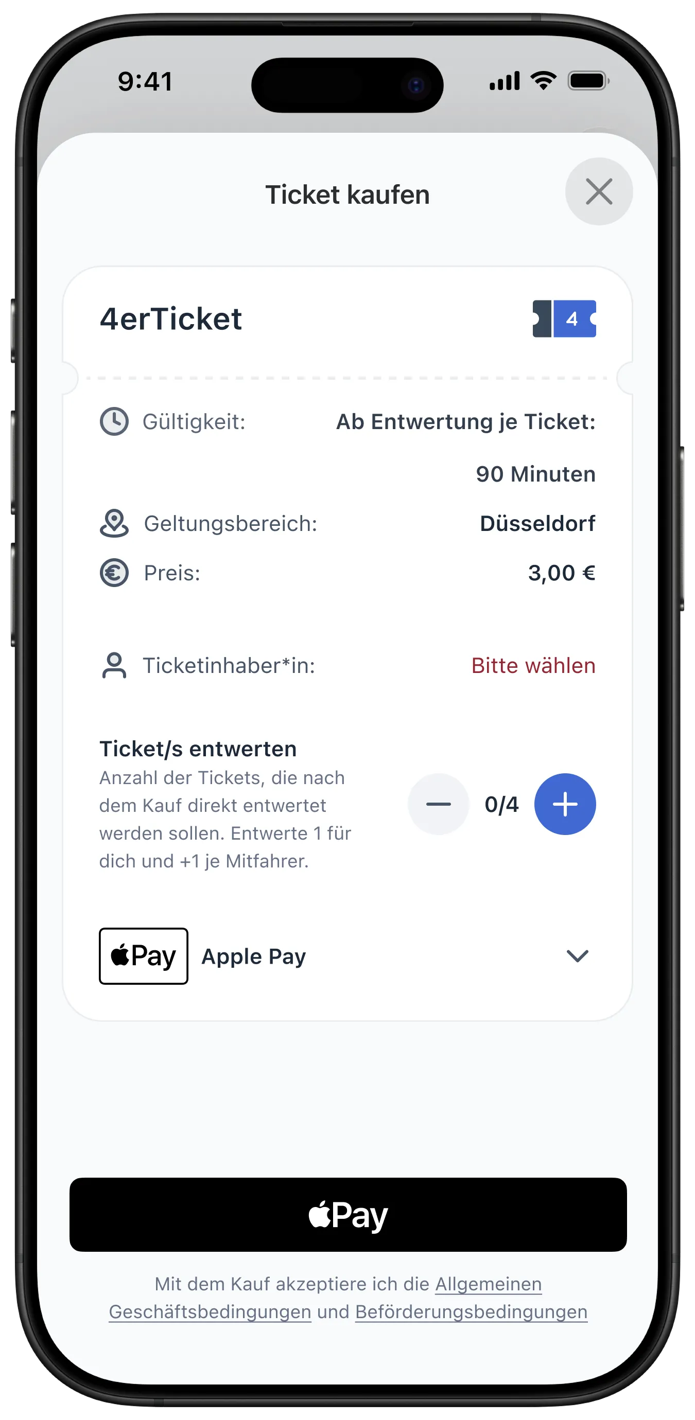 Auswahl eines Vierertickets in nevo move