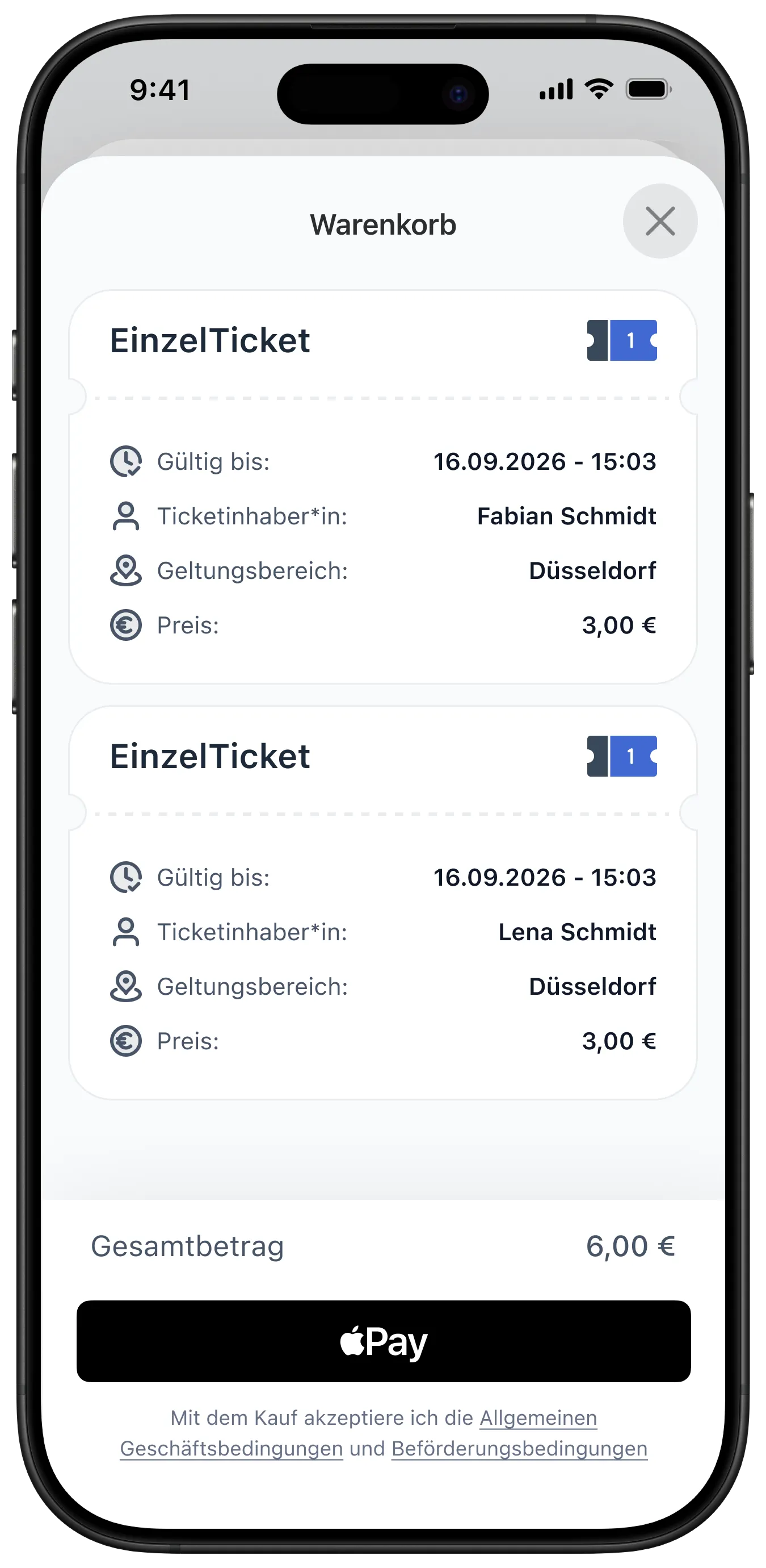 Schritt 3, Warenkorb mit Bezahlvorgang in nevo move